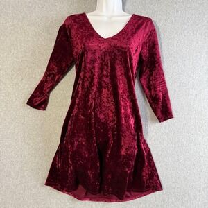 A. Byer Burgundy Crushed Velvet Lace Up Back Mini Dress Pockets Red Small